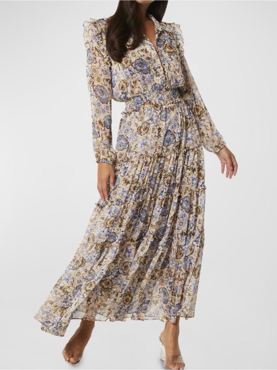 Misa Los Angeles Dresses & Skirts - Misa Los Angeles Cream and Blue Floral Ruffled Tiered Maxi Dress
